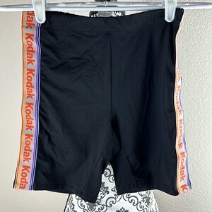 KODAK Embroidered Side Logo High Rise Black Biker Shorts